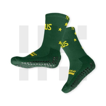Pair of green Aussie crew socks by Grip Star Socks.