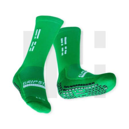Pair of green crew socks by Grip Star Socks.