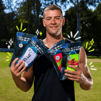 Josh Dunkley with grip star clean half crew grip socks black and White and neon full crew Grip Star Socks