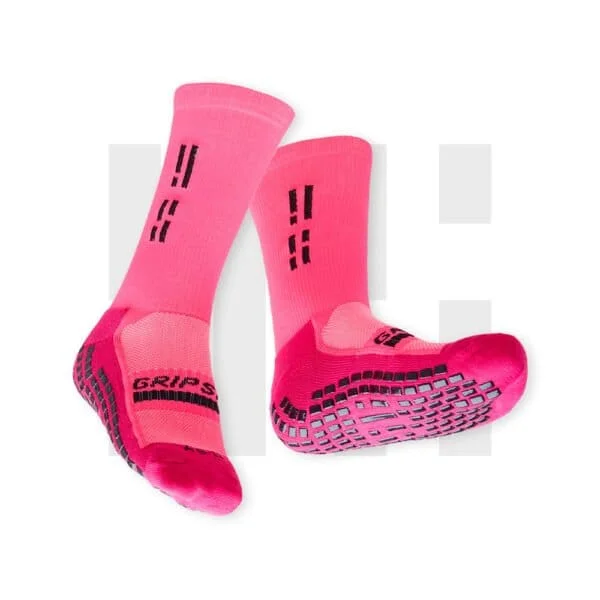 Pair of pink crew socks by Grip Star Socks.