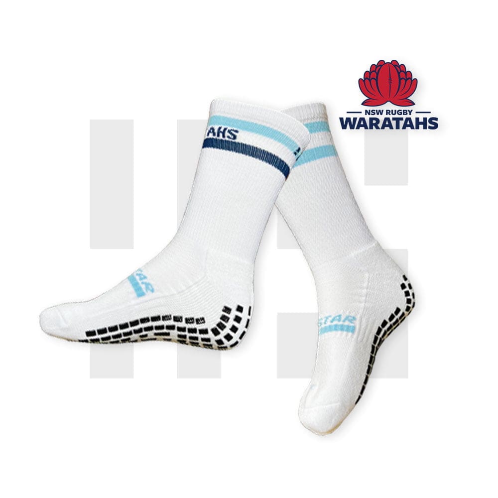 Pair of New South Wales Waratahs white crew socks by Grip Star Socks.